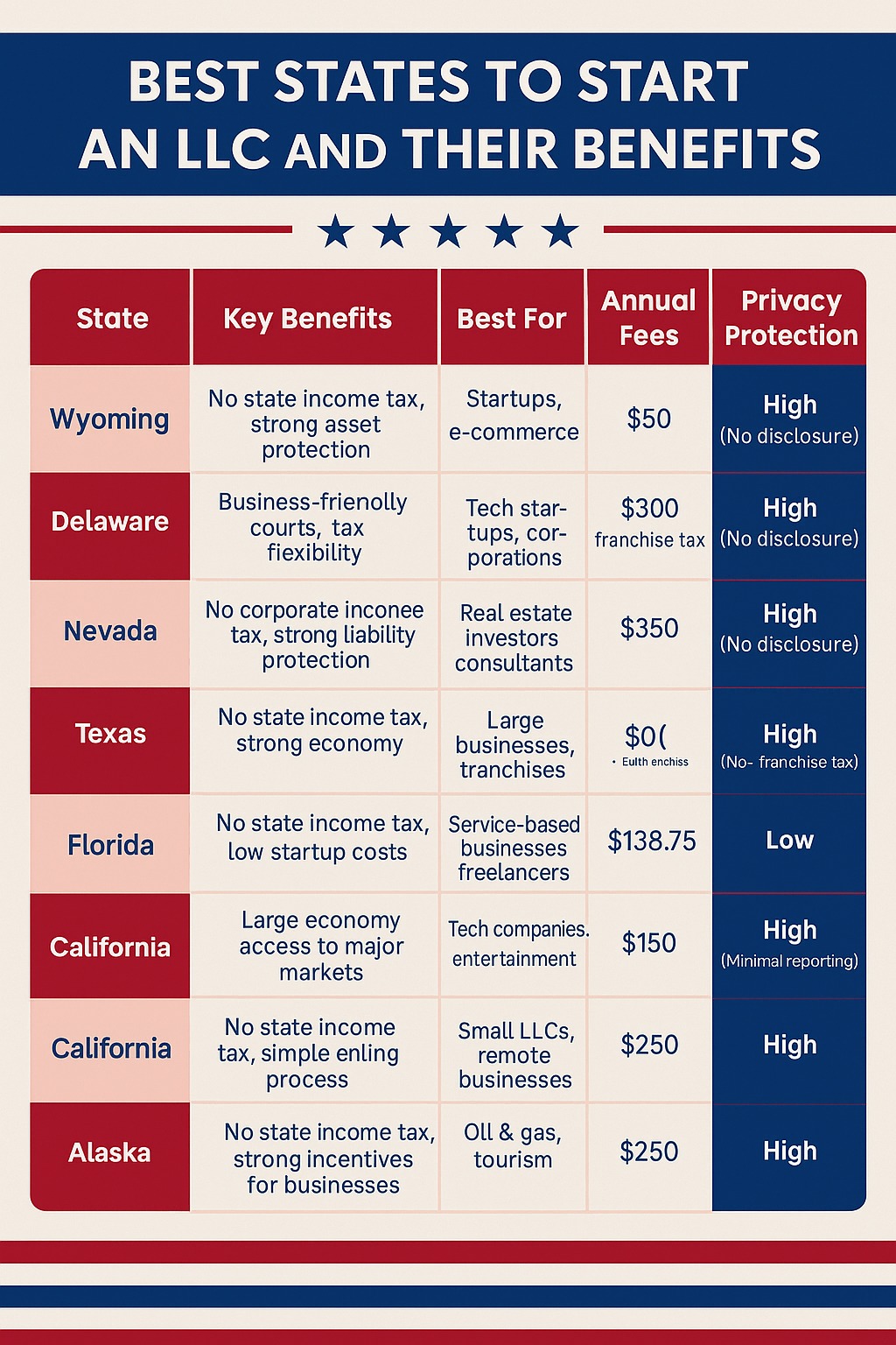 Best States for start an LLC and Their Benefits