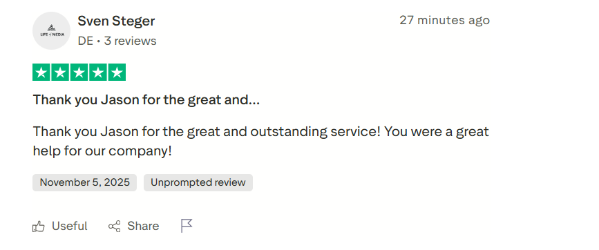 Trustpilot Review by Sven Steger