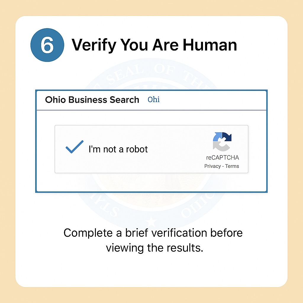 Step 7: Instruction to save or print the Ohio business search results for your records.