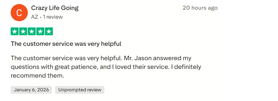 BusinessRocket Florida LLC formation service review showing 5-star customer satisfaction on Trustpilot Review by Crazy Life Going