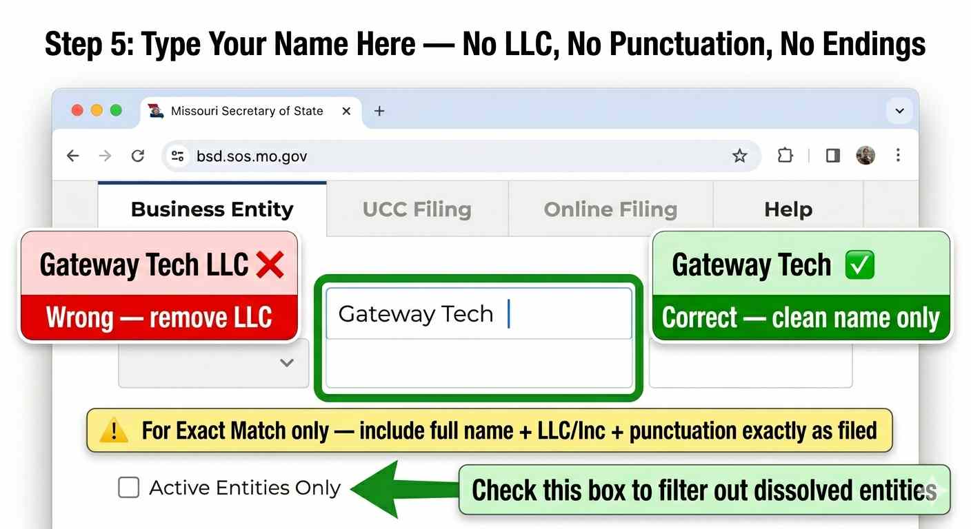 Business name entered without LLC