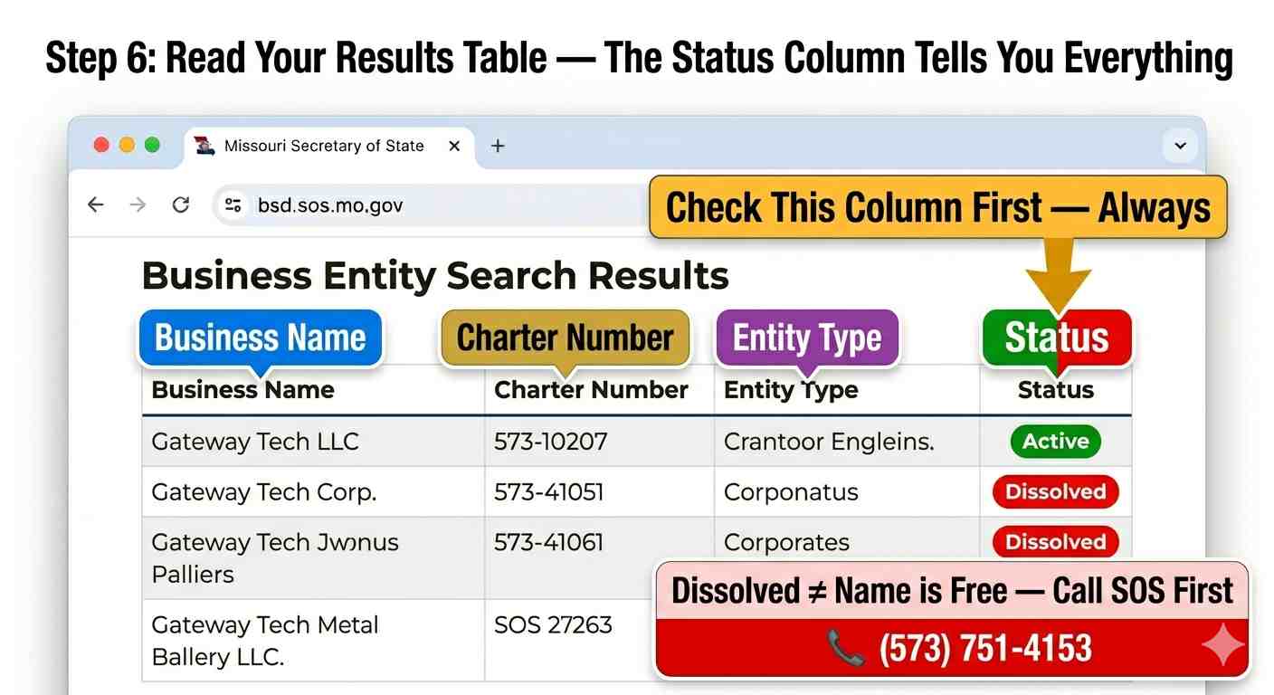 Business entity search results
