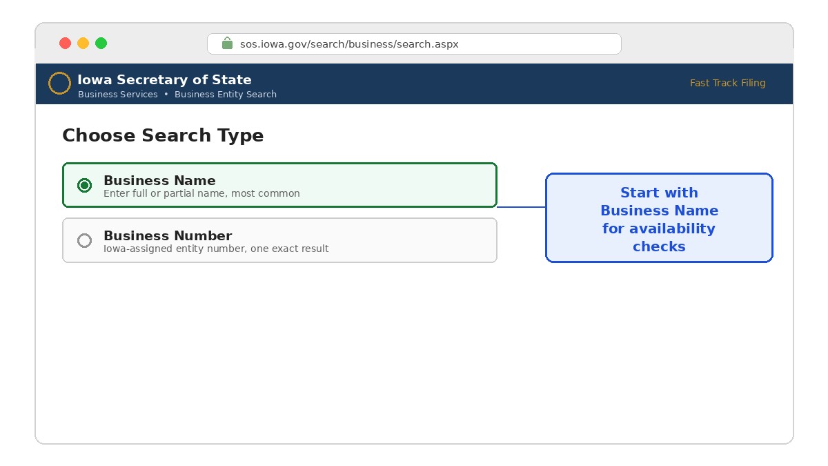 Choose your Iowa business search type, Step 2