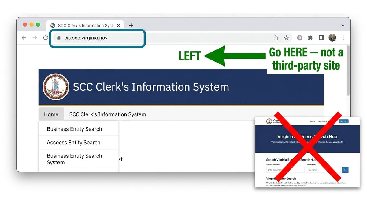 Open the official Virginia SCC CIS portal, Step 1