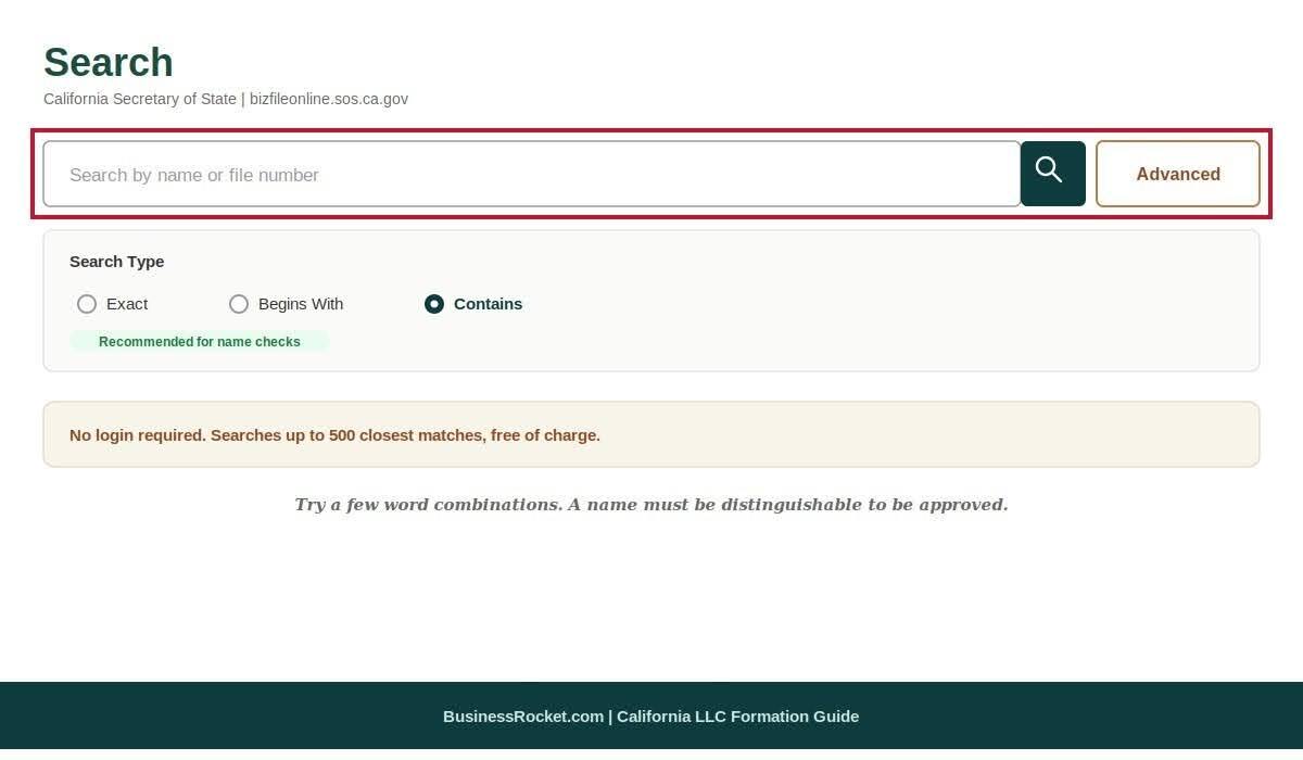 California Secretary of State business name search