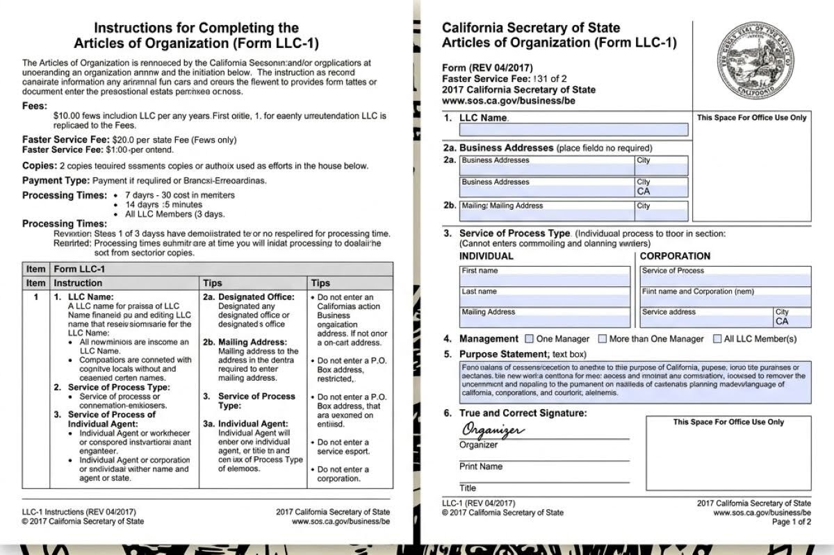Instructions for completing the California Articles of Organization Form LLC-1