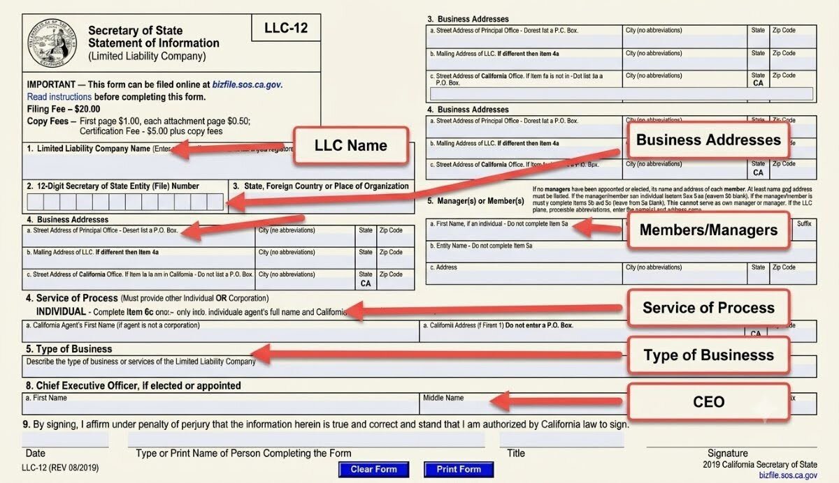 California Statement of Information Form LLC-12